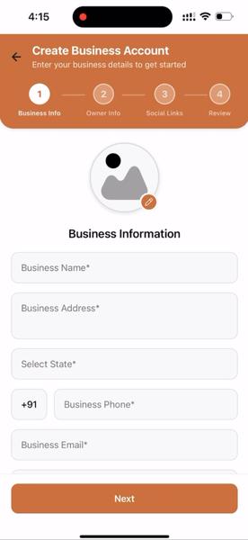 oBizee business information signup form