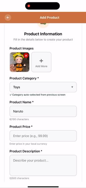 Adding a product with images, name, and price on oBizee