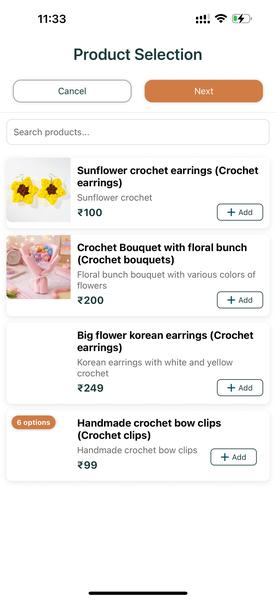 oBizee product selection for order form
