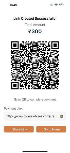 Order link with QR code generated and ready to share