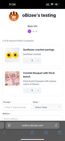 What customers see when they open your oBizee store link
