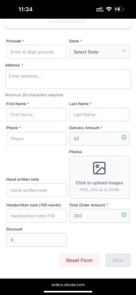 Customer filling delivery address and contact details