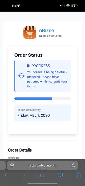 Customer live order tracking page showing order status