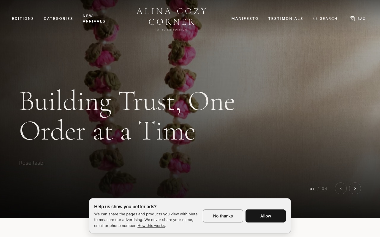 Alina cozy corner — a real jewellery shop running on oBizee