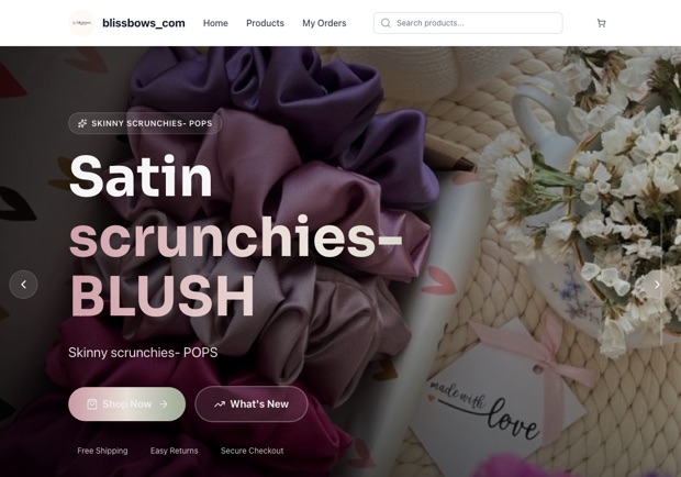 blissbows_com — a real handmade shop running on oBizee