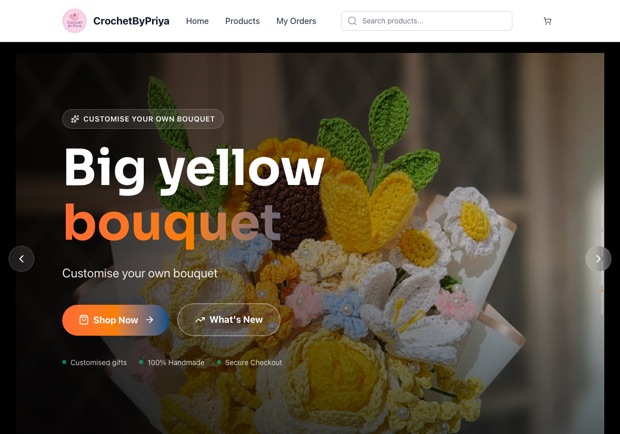 CrochetByPriya — a real crochet & handmade shop running on oBizee