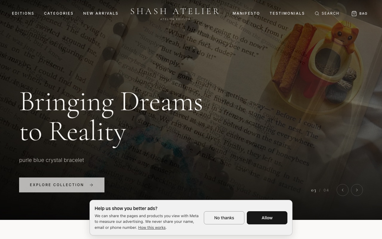 Shash Atelier — a real handmade shop running on oBizee