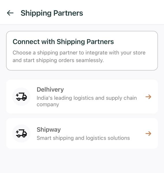 Shipping partner integration screen