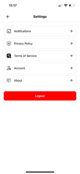 App settings screen